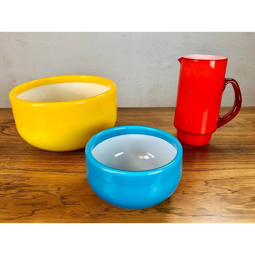 Set of vintage glass pitcher and bowls by Michael Bang for Holmegaard, 1970s