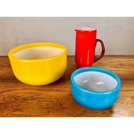 Image 1 of Set of vintage glass pitcher and bowls by Michael Bang for Holmegaard, 1970s
