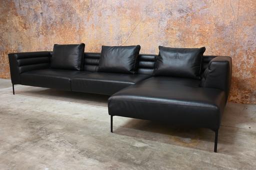 Black Leather Zanotta Corner Sofa Italian Design