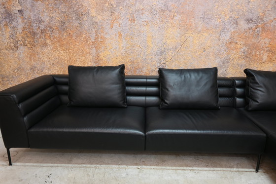 Image 1 of Black Leather Zanotta Corner Sofa Italian Design