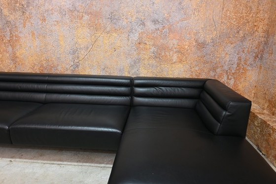 Image 1 of Black Leather Zanotta Corner Sofa Italian Design