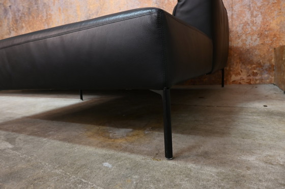 Image 1 of Black Leather Zanotta Corner Sofa Italian Design