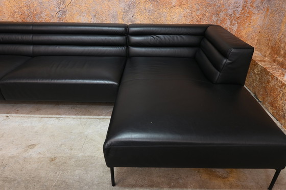 Image 1 of Black Leather Zanotta Corner Sofa Italian Design