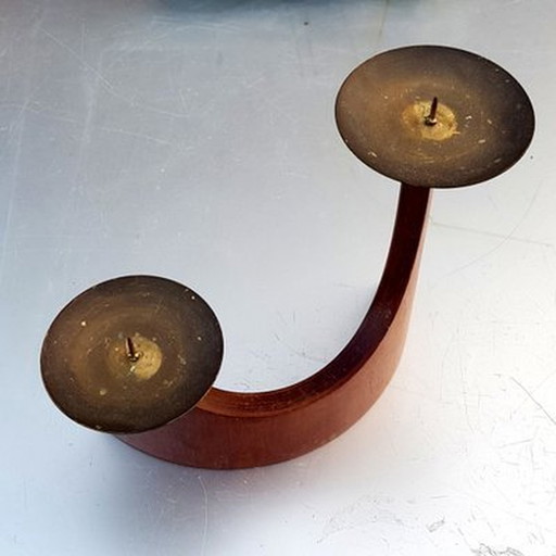 Danish Curved Teak Candleholder For Two Candles, 1960S