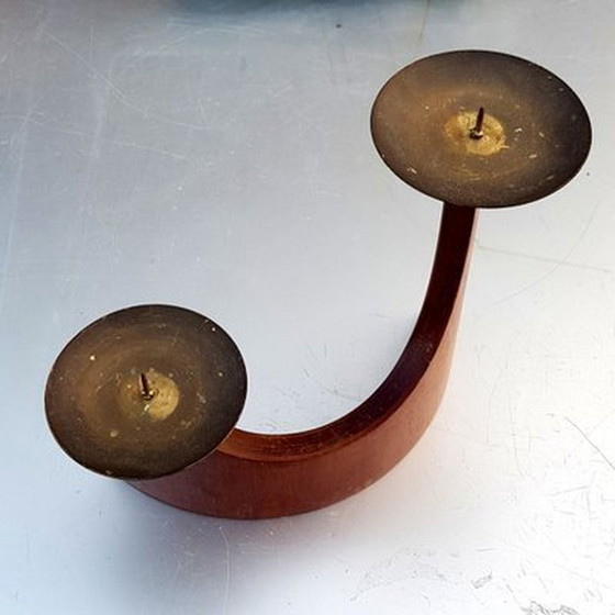 Image 1 of Danish Curved Teak Candleholder For Two Candles, 1960S