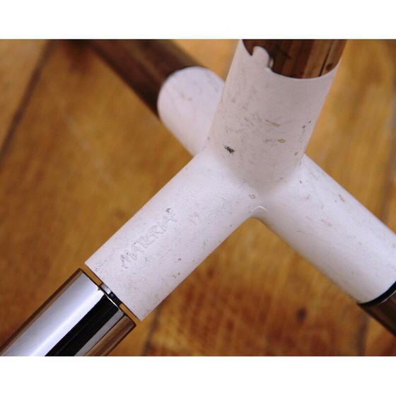 Image 1 of Vintage pedestal table in chrome metal and white plastic by Obil Pillar for Materia