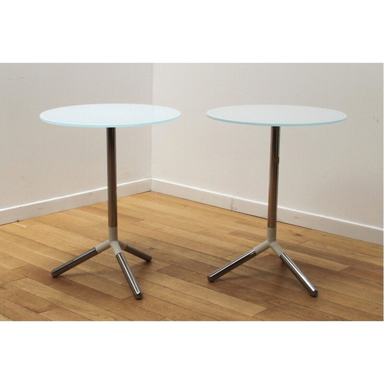 Image 1 of Vintage pedestal table in chrome metal and white plastic by Obil Pillar for Materia