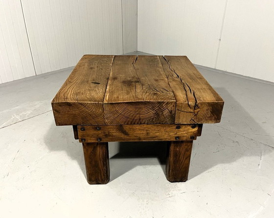 Image 1 of Rustic Robust Brutalist Coffee Table Solid Oak 1960'S