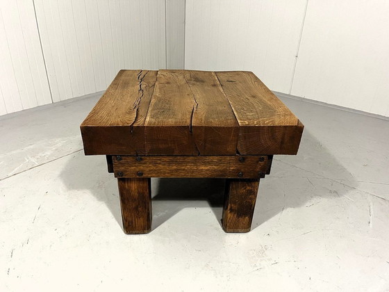 Image 1 of Rustic Robust Brutalist Coffee Table Solid Oak 1960'S