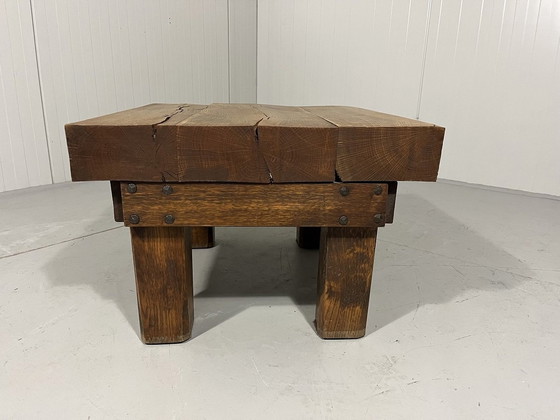 Image 1 of Rustic Robust Brutalist Coffee Table Solid Oak 1960'S