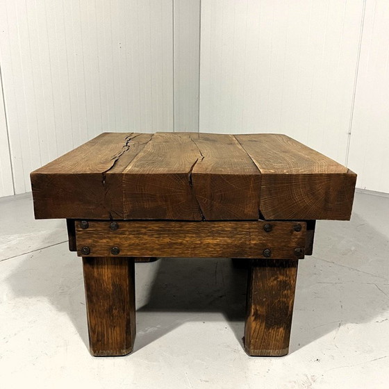 Image 1 of Rustic Robust Brutalist Coffee Table Solid Oak 1960'S