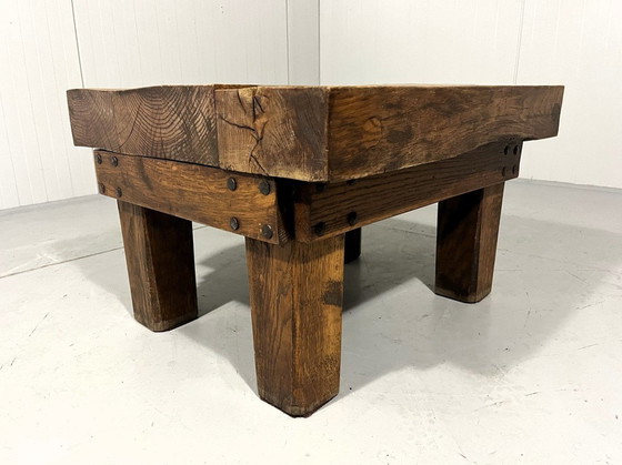 Image 1 of Rustic Robust Brutalist Coffee Table Solid Oak 1960'S