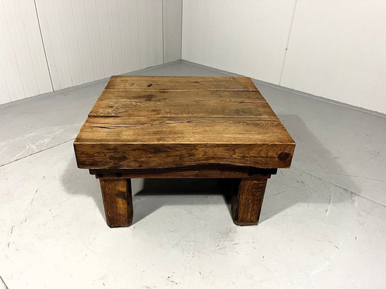 Image 1 of Rustic Robust Brutalist Coffee Table Solid Oak 1960'S