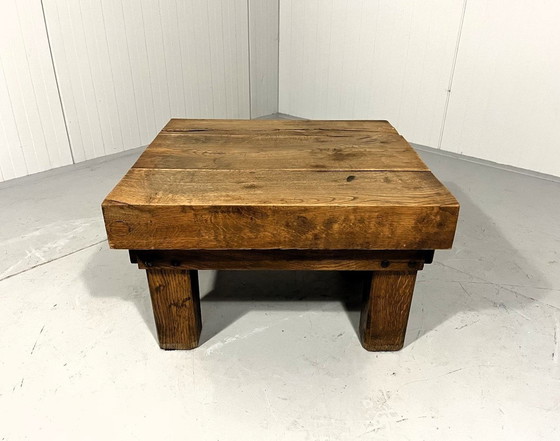 Image 1 of Rustic Robust Brutalist Coffee Table Solid Oak 1960'S