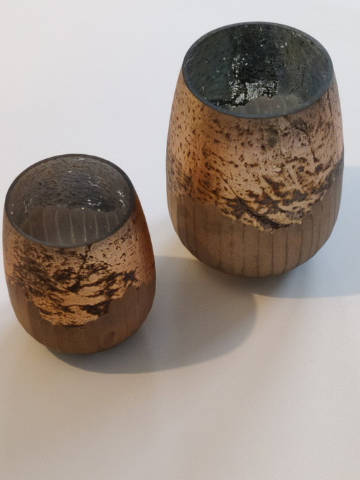 2x Bronze Glass Vases