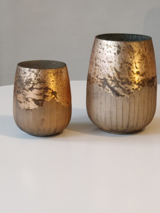 2x Bronze Glass Vases