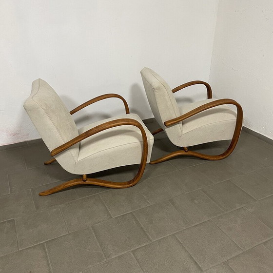 Image 1 of Pair of vintage Halabala H269 armchairs in wood and fabric by Jindřich Halabala for Up Závody, Czechoslovakia 1950