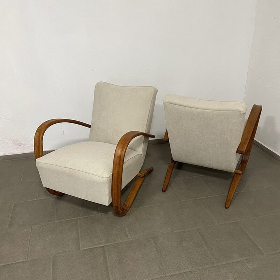 Image 1 of Pair of vintage Halabala H269 armchairs in wood and fabric by Jindřich Halabala for Up Závody, Czechoslovakia 1950