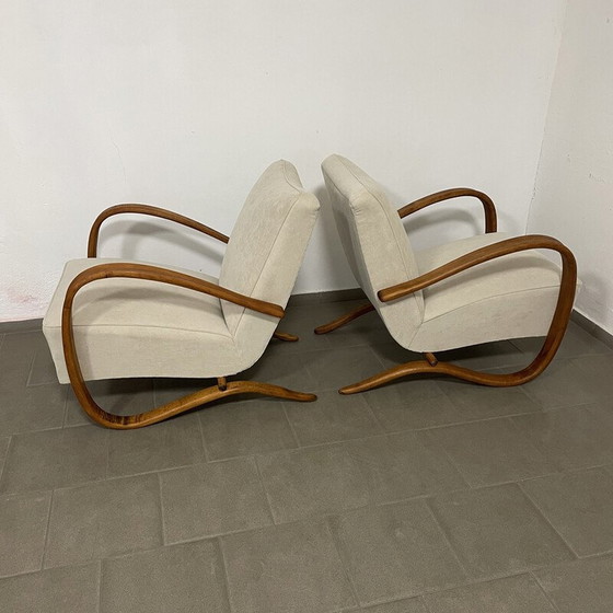 Image 1 of Pair of vintage Halabala H269 armchairs in wood and fabric by Jindřich Halabala for Up Závody, Czechoslovakia 1950