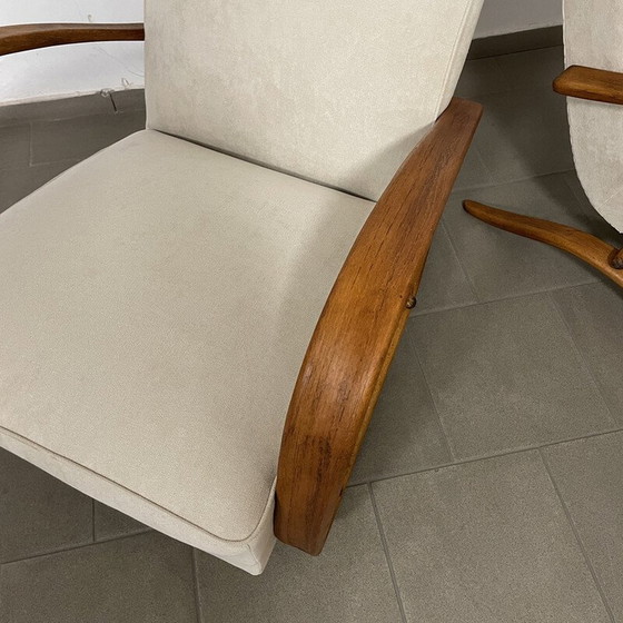 Image 1 of Pair of vintage Halabala H269 armchairs in wood and fabric by Jindřich Halabala for Up Závody, Czechoslovakia 1950