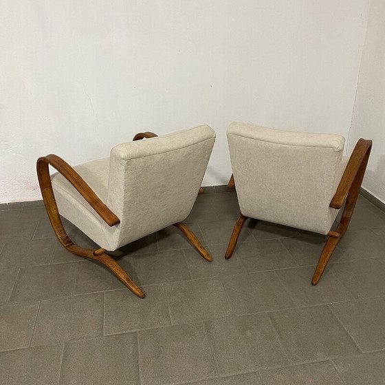 Image 1 of Pair of vintage Halabala H269 armchairs in wood and fabric by Jindřich Halabala for Up Závody, Czechoslovakia 1950