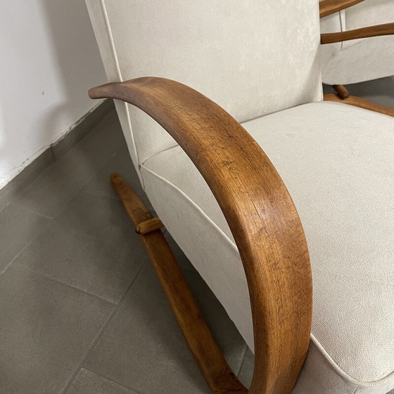Image 1 of Pair of vintage Halabala H269 armchairs in wood and fabric by Jindřich Halabala for Up Závody, Czechoslovakia 1950