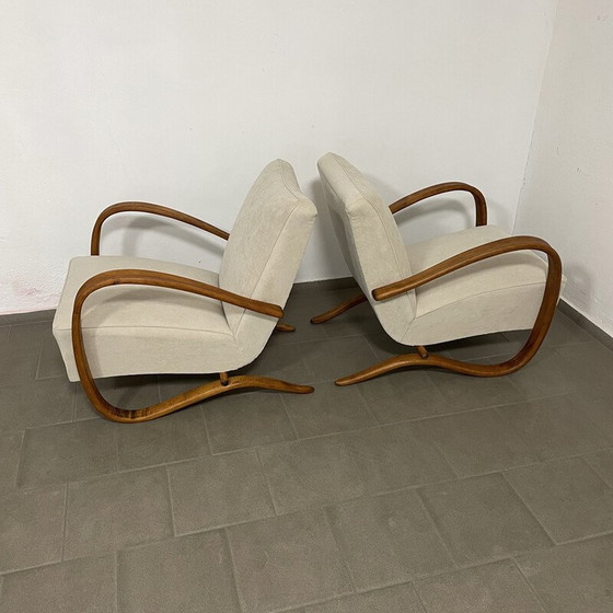 Image 1 of Pair of vintage Halabala H269 armchairs in wood and fabric by Jindřich Halabala for Up Závody, Czechoslovakia 1950