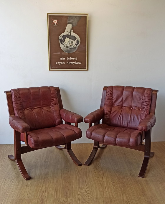 Image 1 of Mid-Century Modern Leather Easy Chairs