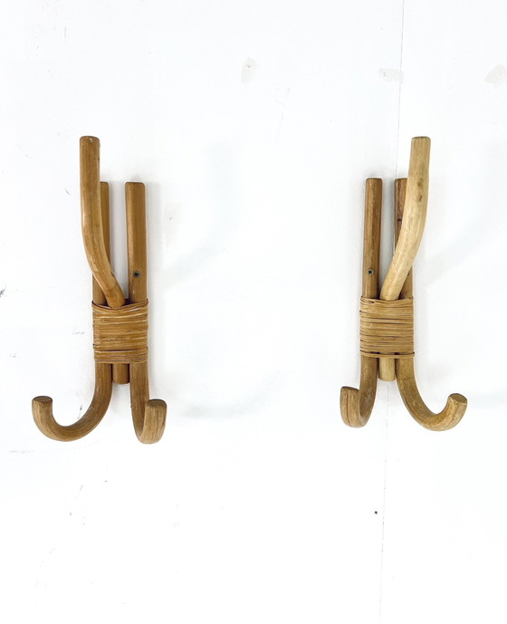 Image 1 of Rattan & Bamboo Wall Coat Rack '60