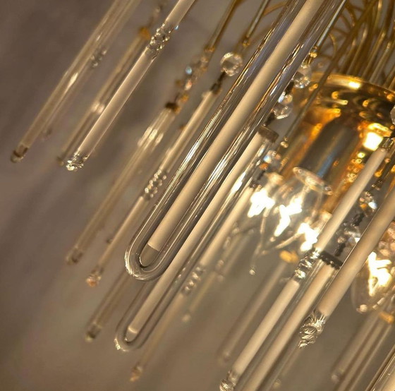 Image 1 of Crystal arc bars chandelier pendant lamp 80's vintage