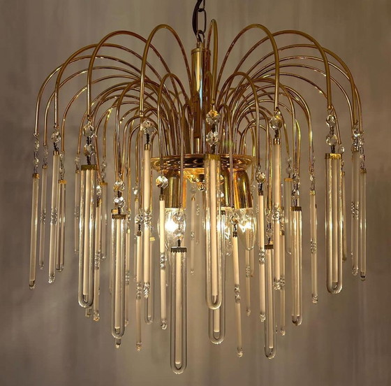 Image 1 of Lampe pendante à arc en cristal 80's vintage