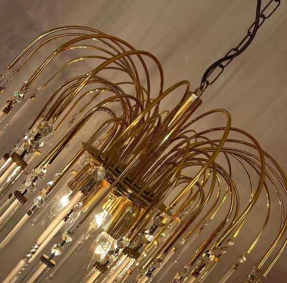 Image 1 of Lampe pendante à arc en cristal 80's vintage