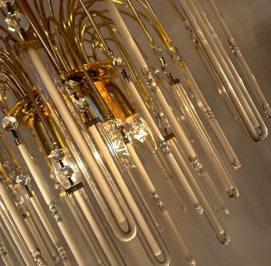 Image 1 of Crystal arc bars chandelier pendant lamp 80's vintage