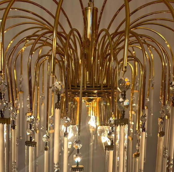 Image 1 of Crystal arc bars chandelier pendant lamp 80's vintage