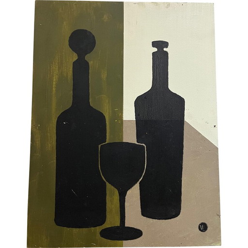 Óleo vintage sobre tabla de madera de doble cara