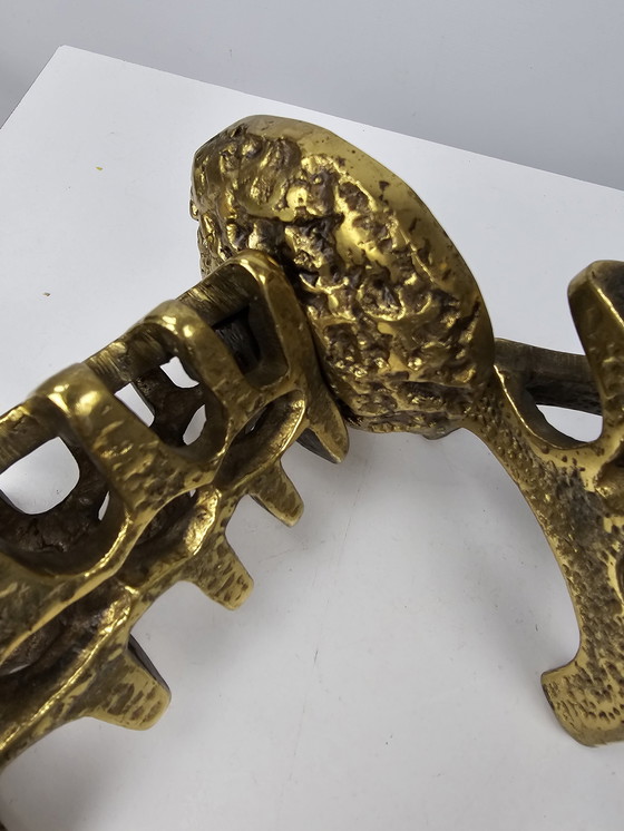 Image 1 of Set of Brass Candlesticks Solid Brutalist