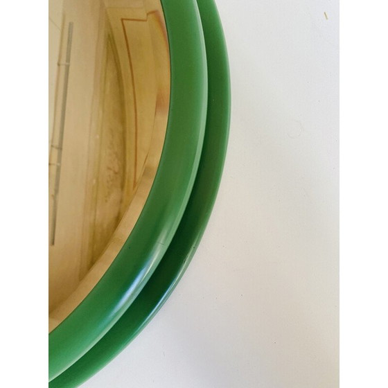 Image 1 of Specchio rotondo vintage con cornice in legno verde, Italia anni '60