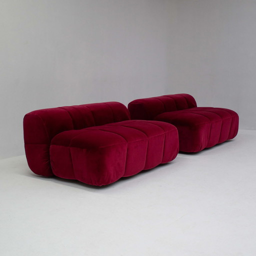 Cherry red velvet striped sofa by Cini Boeri, 1960S