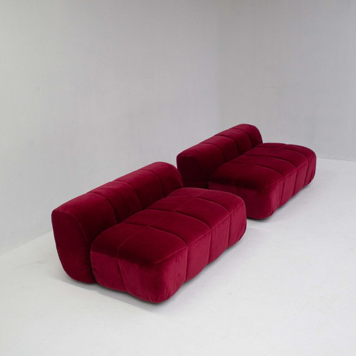 Cherry red velvet striped sofa by Cini Boeri, 1960S