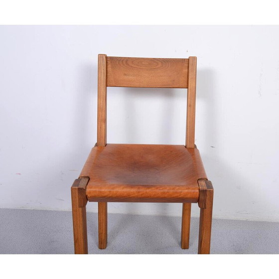 Image 1 of Vintage S24 chair in solid elm and leather by Pierre Chapo, 1967