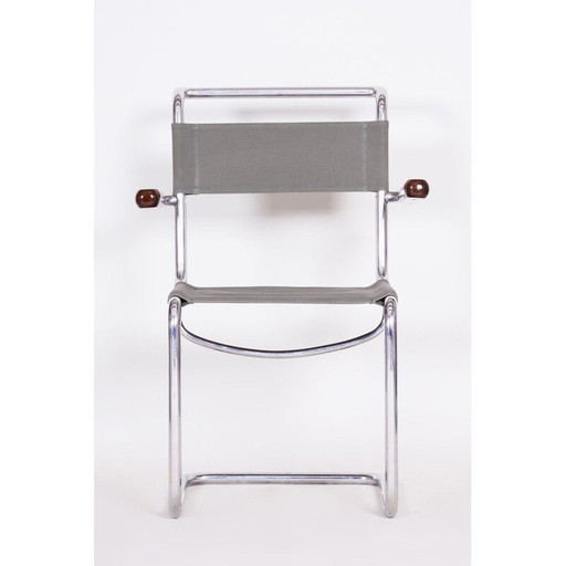 Vintage chrome steel and canvas armchair by Hynek Gottwald, 1930