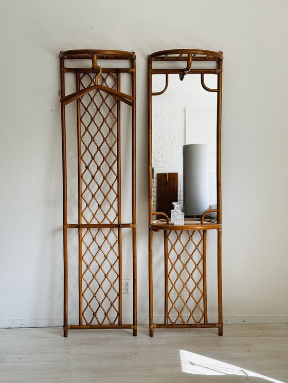 Image 1 of Vintage Rattan Wall Coat Rack / Wardrobe 1970s