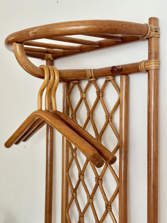 Image 1 of Vintage Rattan Wall Coat Rack / Wardrobe 1970s