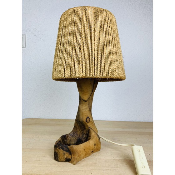 Image 1 of Vintage Brutalist lamp in olive wood and rope