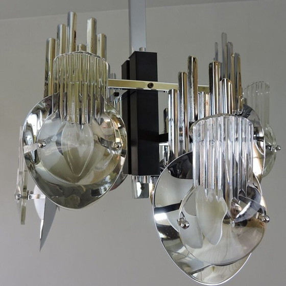 Image 1 of Lampadario vintage in metallo cromato di Oscar Torlasco, 1970