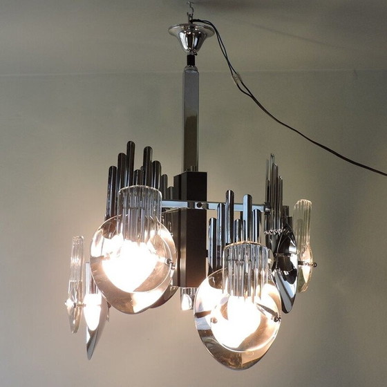 Image 1 of Lampadario vintage in metallo cromato di Oscar Torlasco, 1970