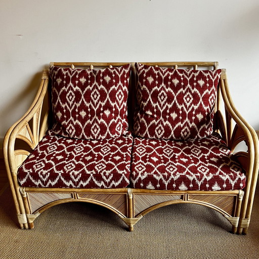 Rattan Bamboo Palm Leaf Bench