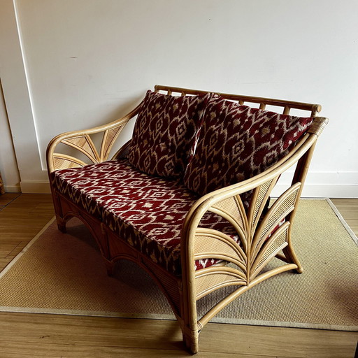 Rattan Bamboo Palm Leaf Bench