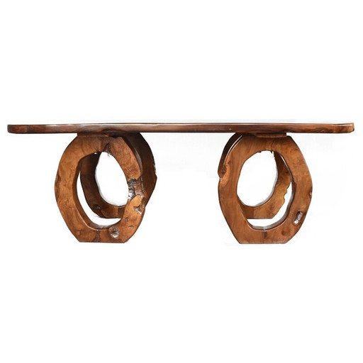 Vintage brutalist table in olive wood, 1960-1970