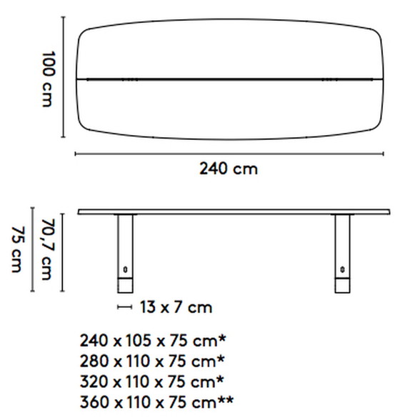 Image 1 of Table de salle à manger Arco Base 105x360cm chêne fumé brossé